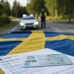 İsveç'te ehliyet ve kimlik denetimi yapan polisler, trafik güvenliği ve yasal düzenlemeleri sağlamak.