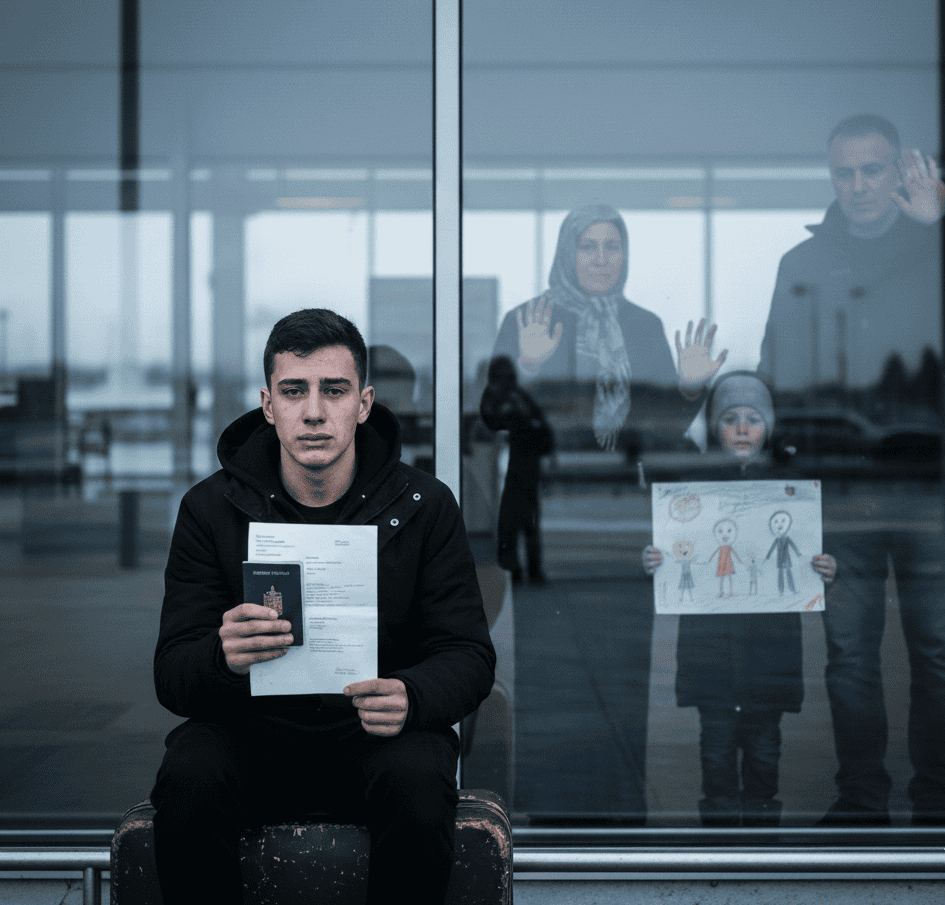 İsveç'te tonårsutvisningar tartışması: 18 yaşına girdiği için sınır dışı edilen Türk genci ve camın arkasında kalan ailesinin duygusal vedası.