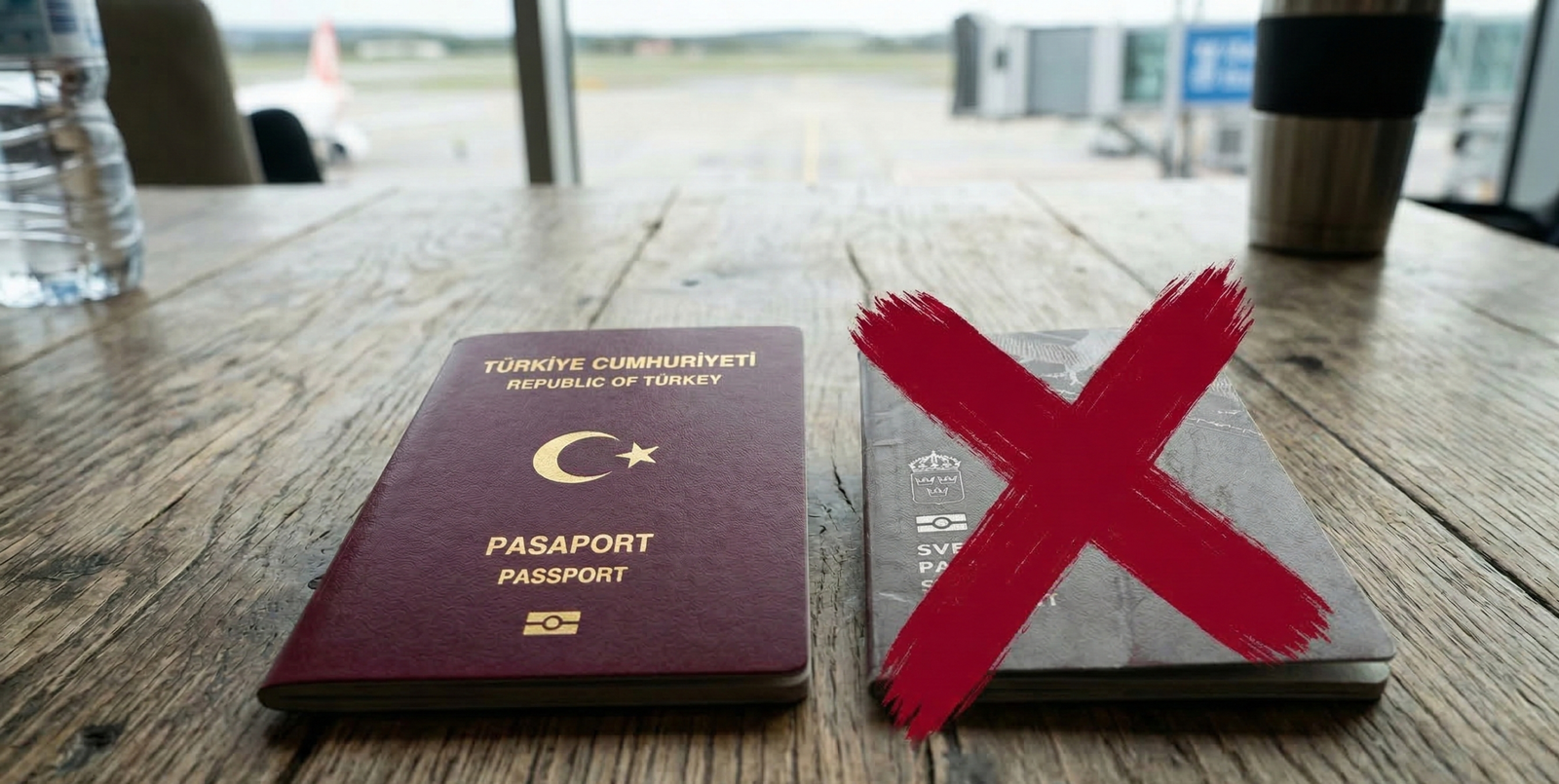 Türk ve İsveç pasaport yanyana masada